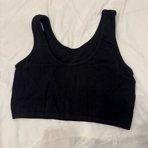 Aerie Ribbed Scoop Neck Bralette Large Black Low Impact Sports Bra Adjustable L